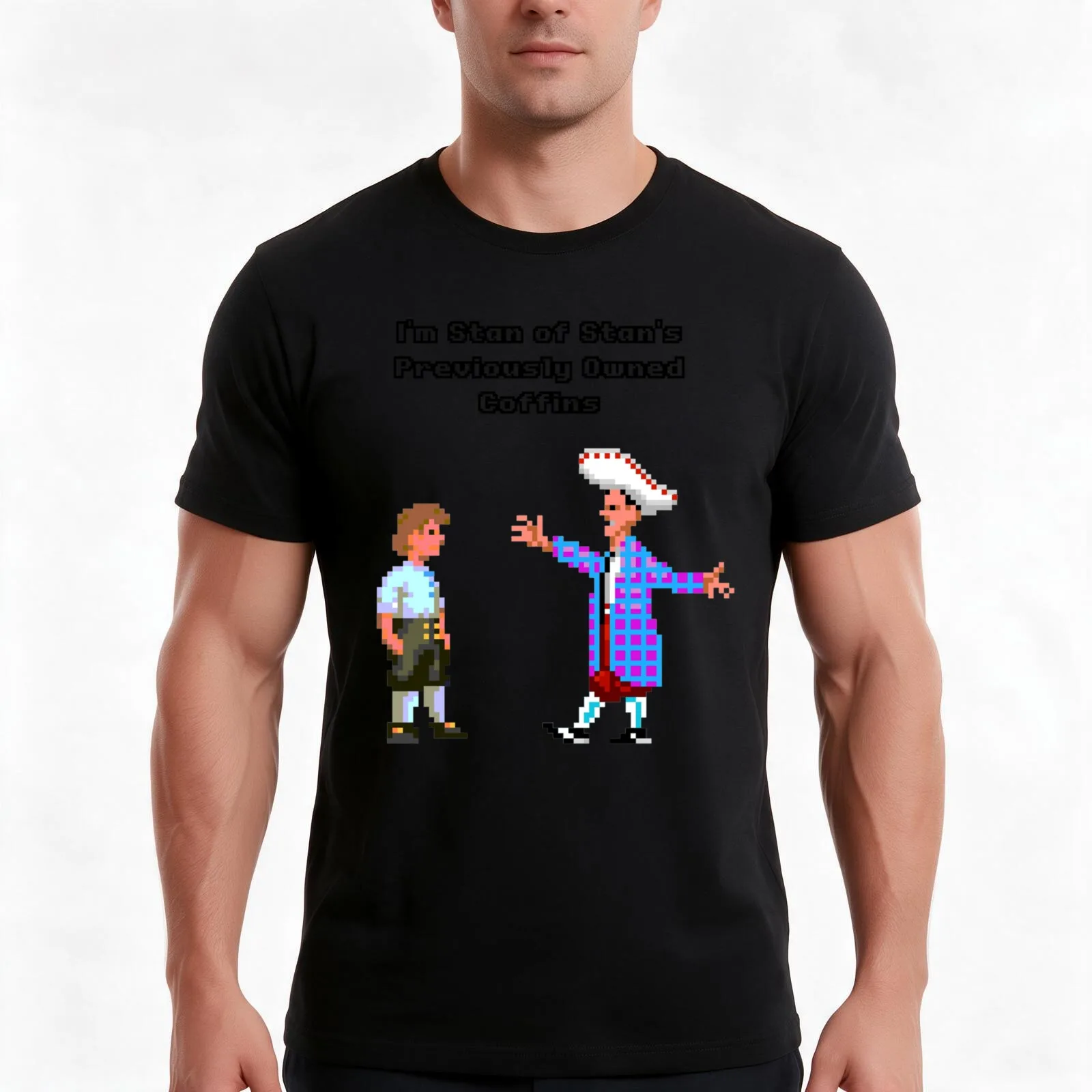 Monkey Island - Stan (coffins) T-Shirt, Summer Casual Cotton Tee, Oversized Streetwear Tops, Vintage Graphic Print, 100% Cotton