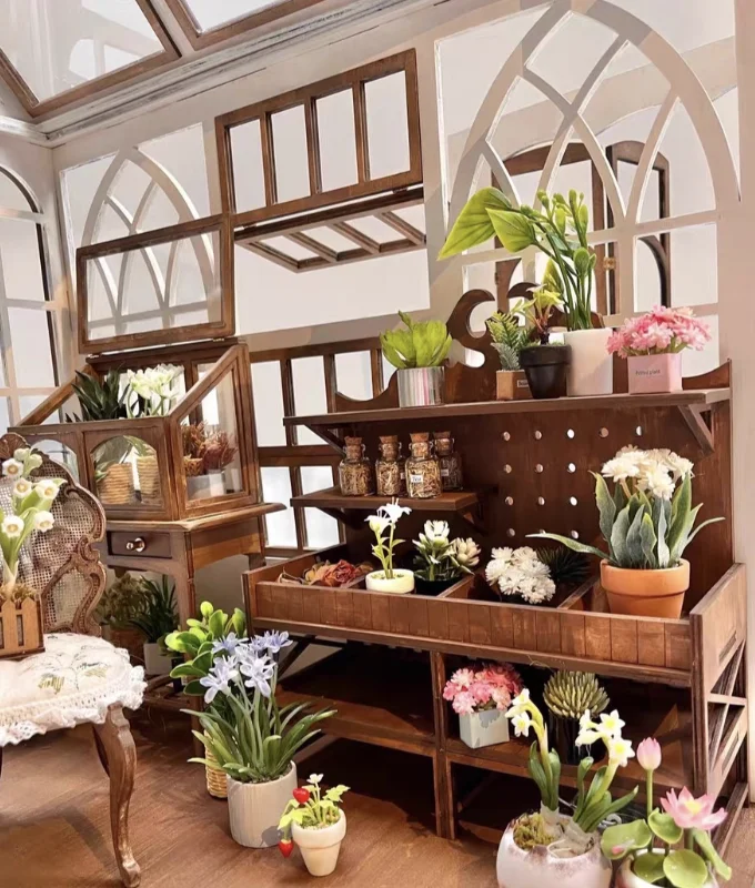 Kit de bricolaje de muebles en miniatura 1:12 y 1:6 o listo para usar |   Vitrina, mesa de cristal y aparador retro para almacenamiento y decoración de casa de muñecas