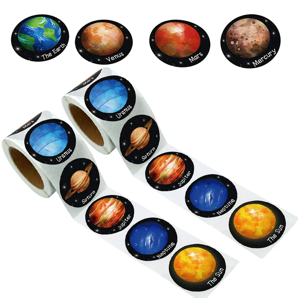 

1 Roll/500 pcs Stickers Outer Space Solar Candy Bag Space Designs Motivational Stickers Solar System Party Educational Gift