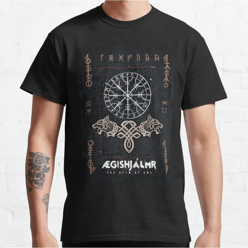 

Vintage Aegishjalmr Nordic viking symbol helm of awe Gift t shirt for man Large size Tops 100% cotton printed Clothes S-6XL