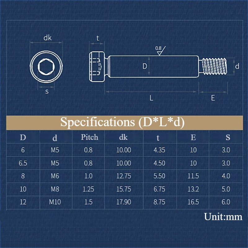 M2 M4 M6 M8 M10 304 Stainless Steel Hex Hexagon Socket Cap Head Knurled Bearing Shoulder Screw Stuff Screw Allen Bolt