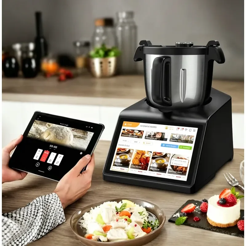 1800W Smart Cooking Machine Food Processor 7 inch Touch Screen 4.5L Stainless Steel Bowl 12 Speed Heating Mixer For Kitchen