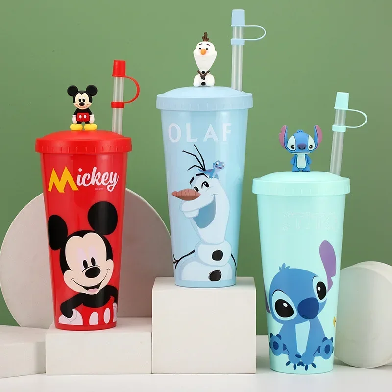 Disney Straw Cold Water Cup Large Capacity Cartoon Male and Female Student Home Multifunctional Coffee Milk Tea Juice Cup