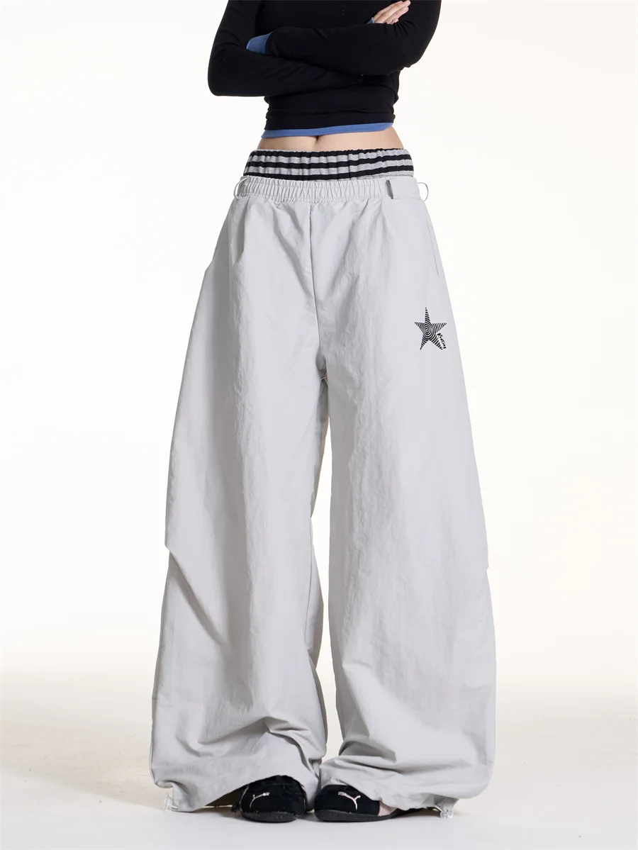 

Onlpp American Sport Stripe Splicing Wide Leg Casual Pants Women Loose Straight Casual Pants Spring New Sle Casual Trousers