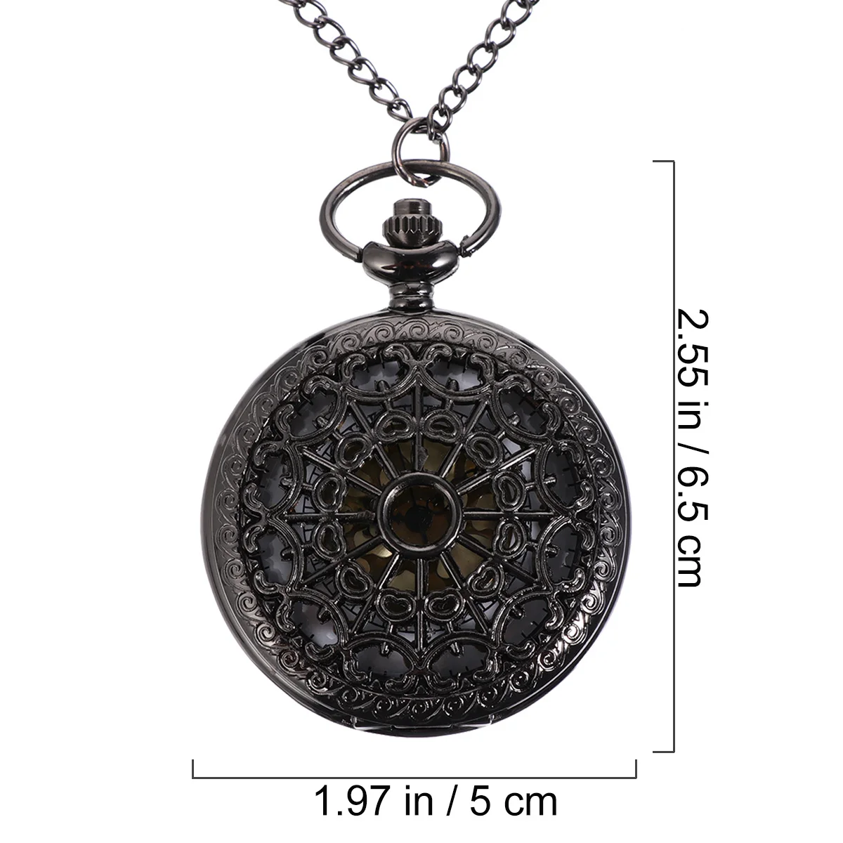 ساعة جيب مجوفة بتصميم عتيق باللون الأسود مع عدسة شفافة وسلسلة رفيعة وساعة كوارتز كلاسيكية هدية للرجال والنساء #5