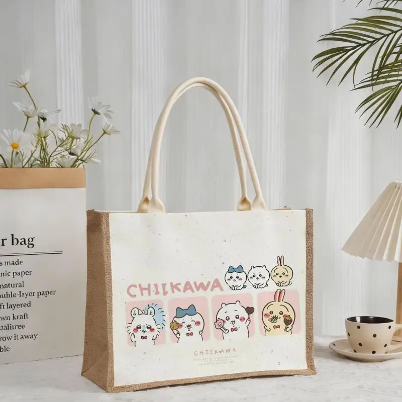 New Large Capacity Cute Linen Bag Linen Handbag Student Hachiware Usagi Tuition Bag Go Out Large Capacity Package Girl Chiikawa