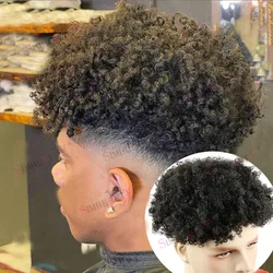 8mm Curly Afro Wig for American African Black Men Human Hair Afro Toupee Injection Skin Pu Wave Hair Pieces System Replacements