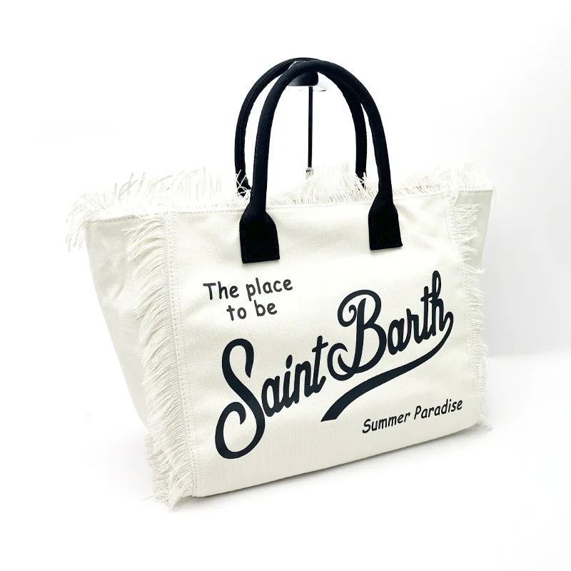 SAINT BARTH 2024 New Women\'s Large Capacity Leisure Travel Canvas Handmade Tassel Handbag Tote Bag Mommy Bag