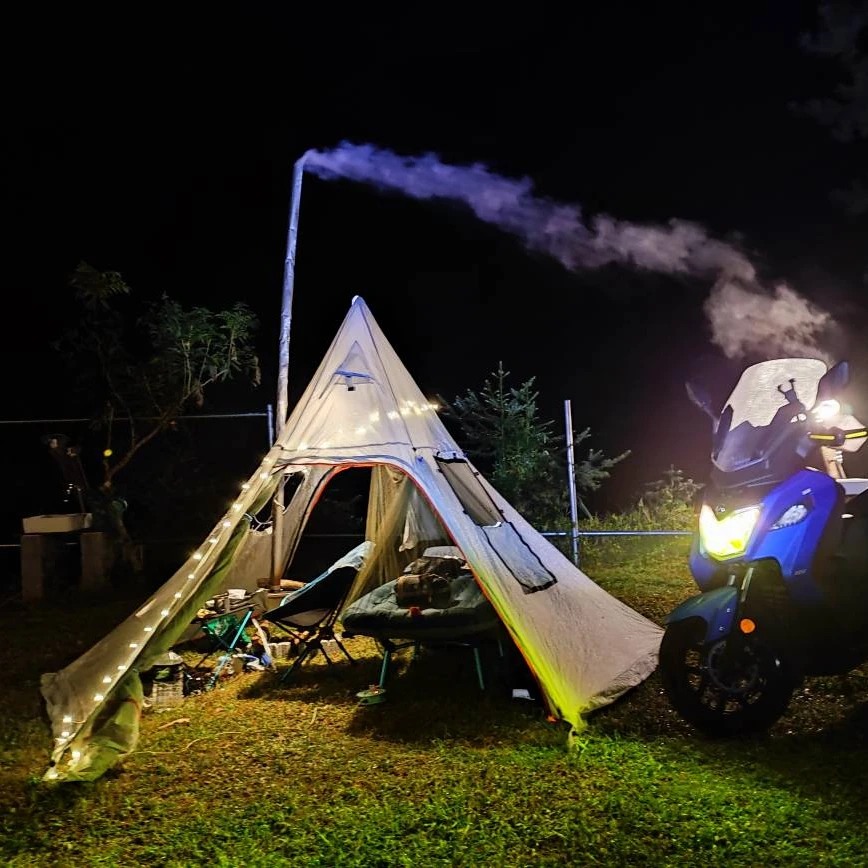CZX-546 stove tent, 8-person hexagonal camping stove tent, picnic pyramid with chimney output, Tipi hot tent
