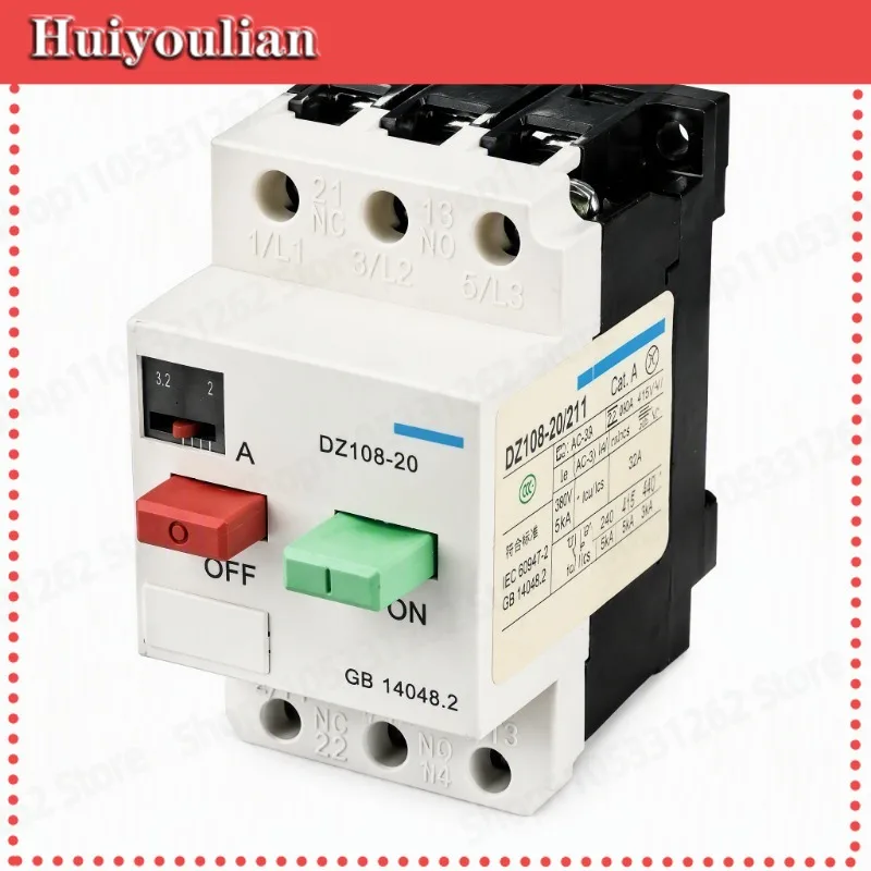 DZ108-20/211 Plastic Case Circuit Breaker Adjustable Current Air Switch Motor Protector Durable Stable Safe Industrial Parts DIY