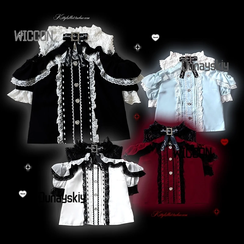 

Jirai Kei, японские кавайные костюмы для косплея, рубашка, элегантное милое кружево, одна линия, топ с открытыми плечами, вечерние, повседневные, Хэллоуин, Cos