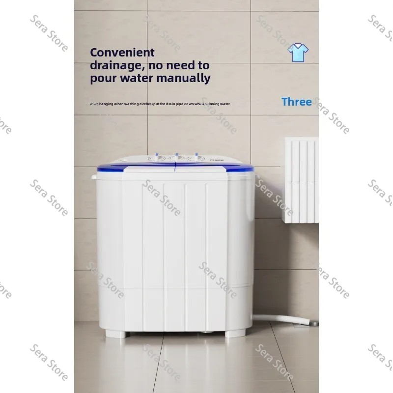 Mini Double Tub Washing Machine, Household Small Double Tub Semi-automatic Washing and Drying Steel Drum