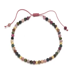 3MM Tourmaline Beads Braided Bracelet DIY Handmade Woven Natural Stone Boho Yoga Charm Bracelet Women Men Fashion Jewelry
