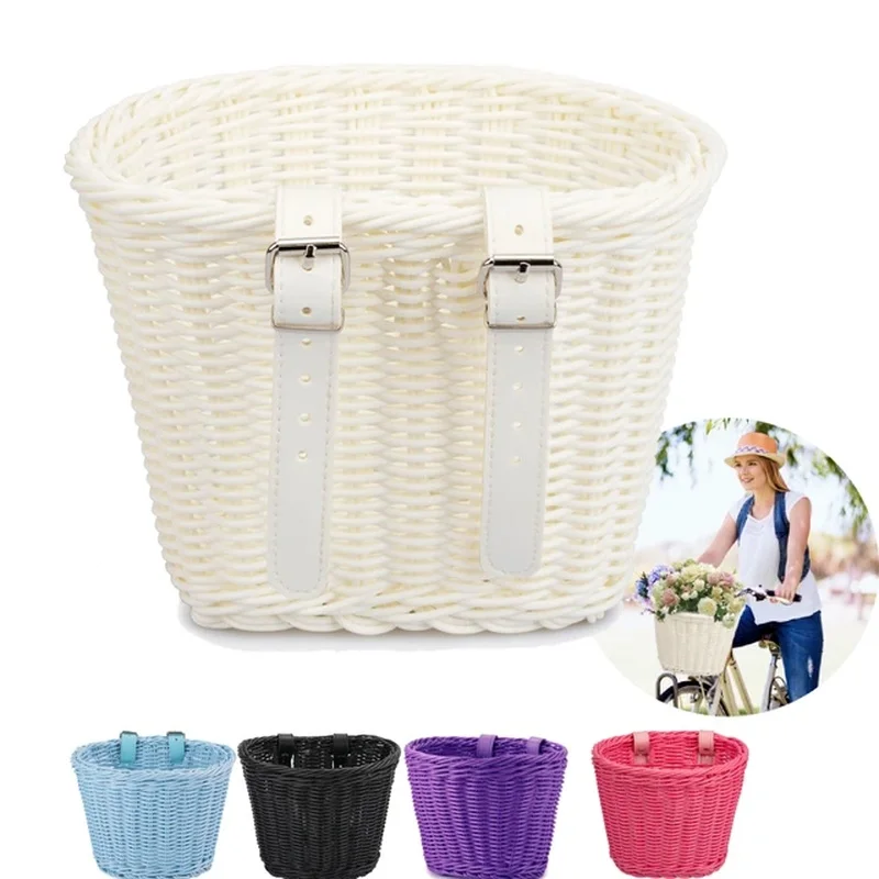 

PE Rattan Wicker Bicycle Front Basket Adjustable Handwoven Kid Adult Bike Handlebar Carrier Bag Pannier Cycling Accessories