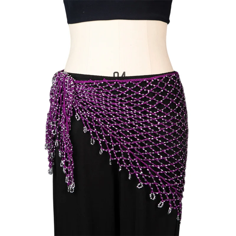 Belly Dance ผ้าพันคอสะโพกทอกระโปรง Belly เต้นรําเข็มขัดสามเหลี่ยมผ้าคลุมไหล่พู่ลูกปัดเข็มขัดเอว CHAIN Beach สําหรับผู้หญิงหญิง