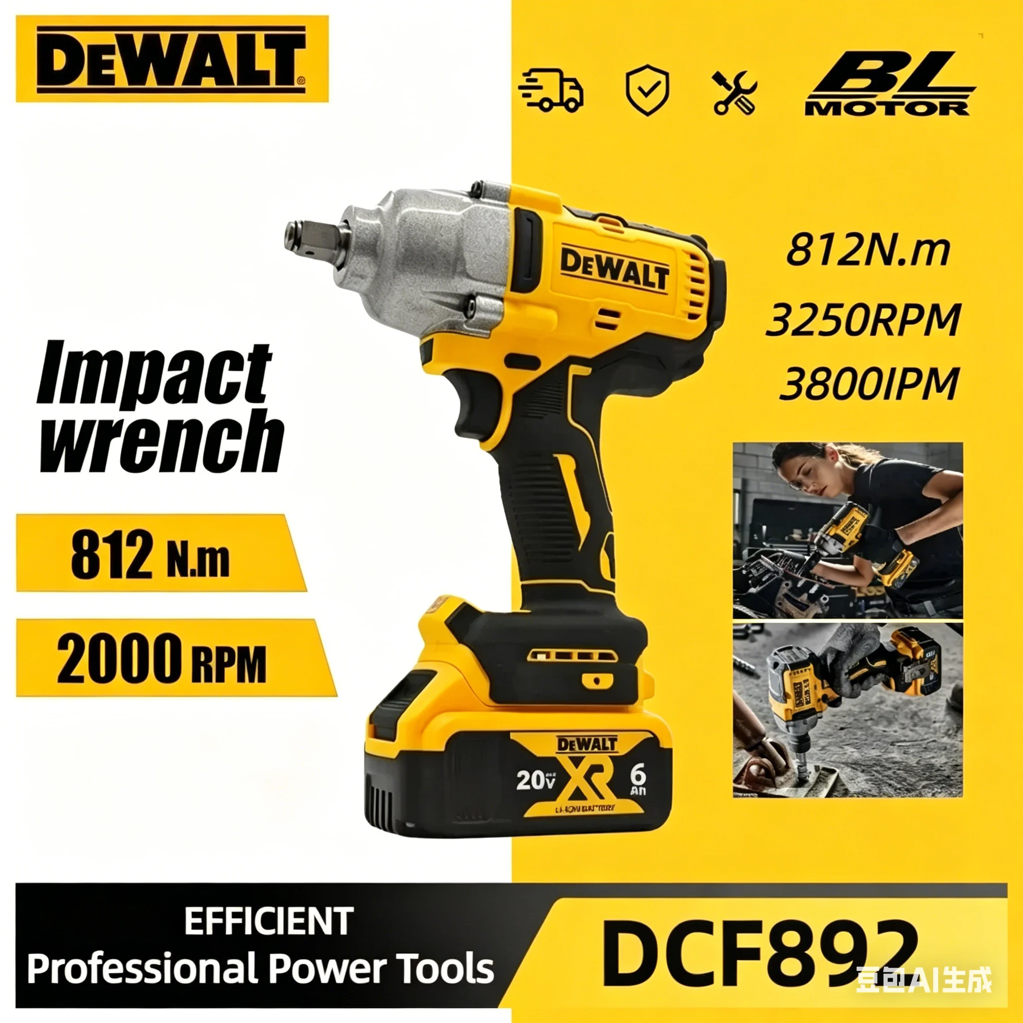 cle-a-chocs-sans-balais-dewalt-dcf892-1-2-pouces-couple-eleve-3-vitesses-outil-de-reparation-automobile-pour-batterie-dewalt-20v