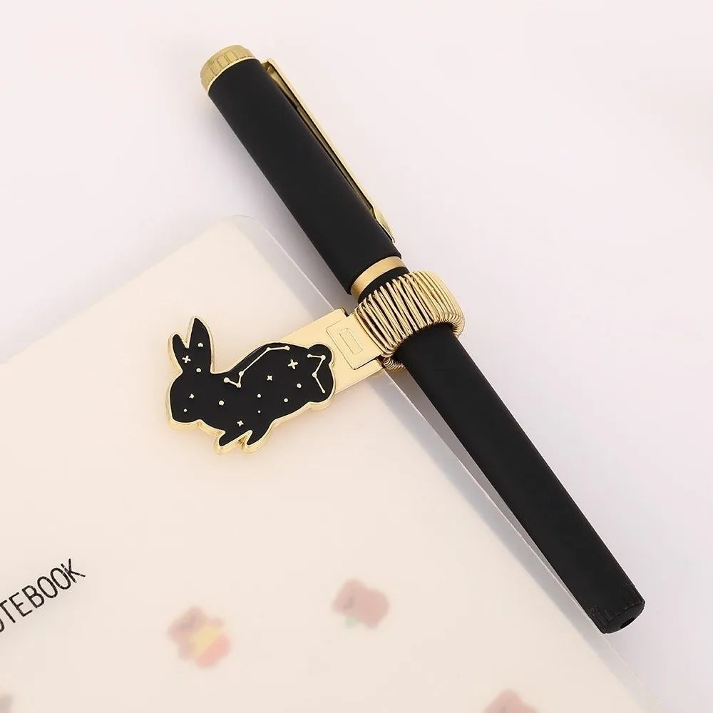 Metal Animals Pen Holder Anti-lost with Enamel Coating Spring Pen Clips Secure Grip Bookmark Pencil Holder Stationery Supplies