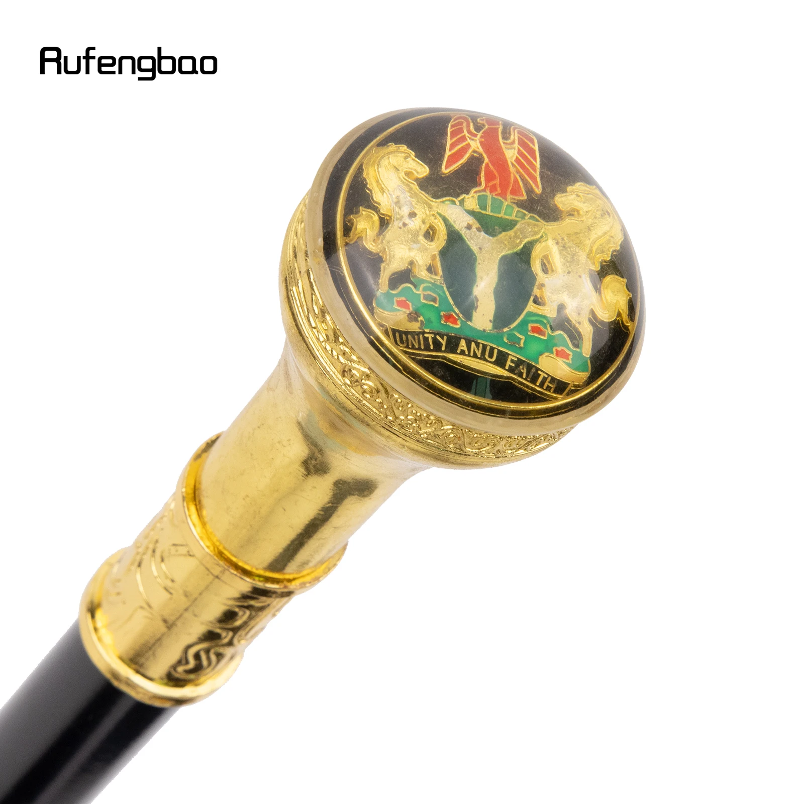 Golden Black Unity and Faith Totem Relief Walking Cane Fashion Walking Stick Gentleman Crosier Knob Walking Stick 91cm