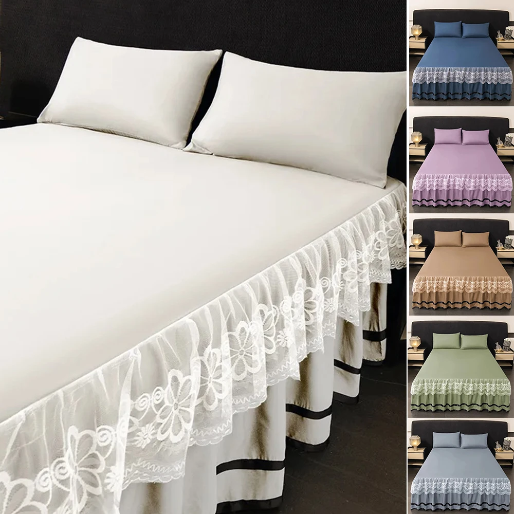 

3pcs Lace Bed Skirt Set, All-season Non-slip Bedding, Mattress Protector, Bed Sheet,Bed Cover. Skin-friendly,Soft,Comfortable