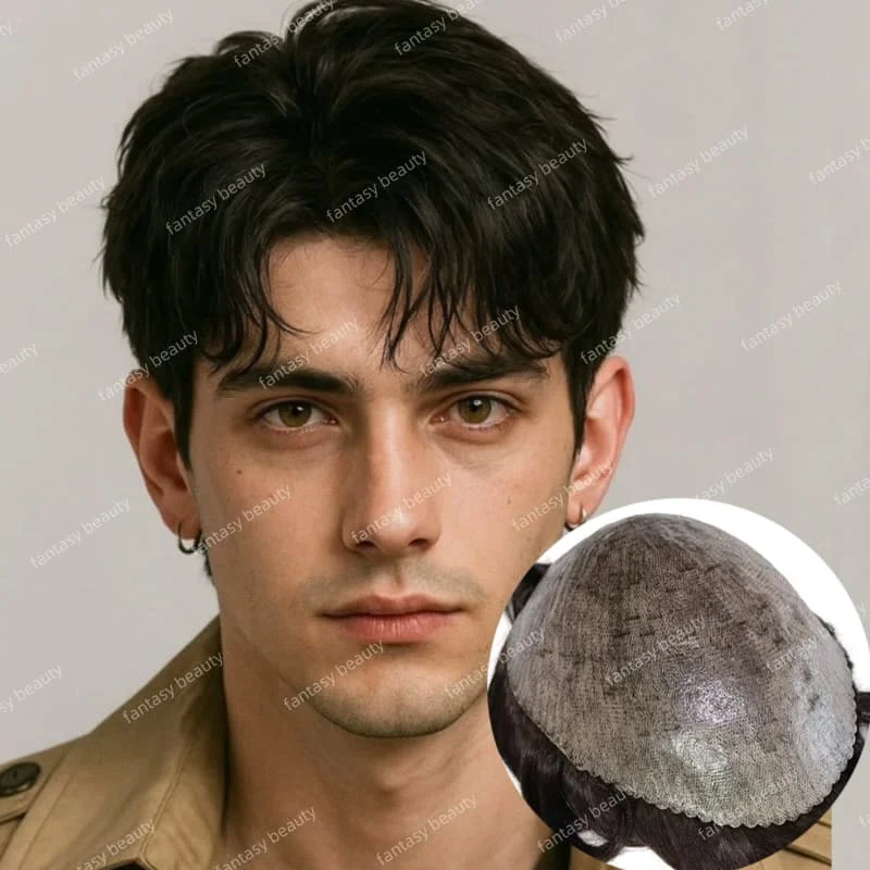 

#1#1b#1b20#1b65#1b80 white gray black hair Men toupee 0.1-0.12mm Full Thin Micro Skin pu Male Wig 110%-130%density100%human hair