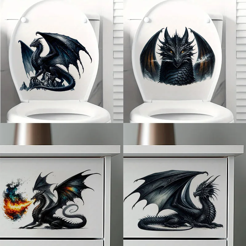 Fiery Majestic Dragon Toilet Stickers Decoration for Living Room, Wall, Bedroom, and Home Decor Car Decals Self-Adhesive