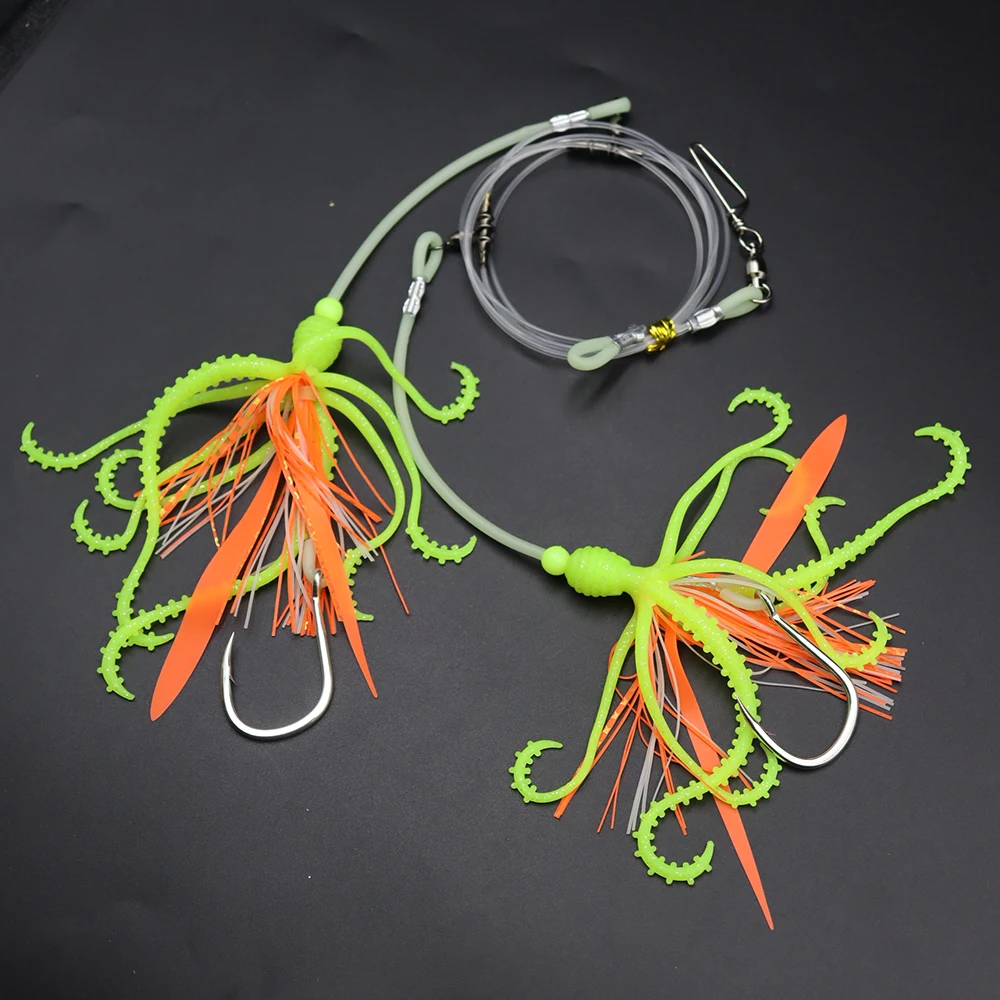 ZYZHE 1 Stück Tiefsee-Angelrig mit BKK-Haken, Weicher Oktopus-Köder für Hochsee-Angeln, Kabeljau- und Schnapper-Rigs – Detail 15