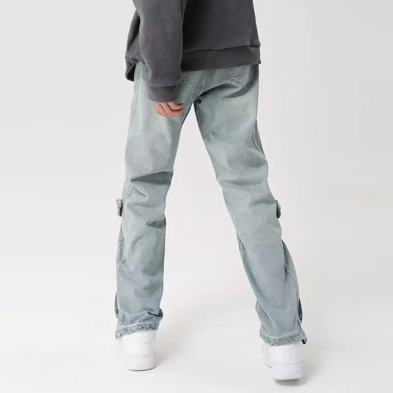 2026 Cyber Y2K Mode Gewaschene Blaue Baggy Jeans für Herren – Knöchelreißverschluss, Gerade geschnittene Old-Denim-Hose, Pantalones Hombre – Detail 13
