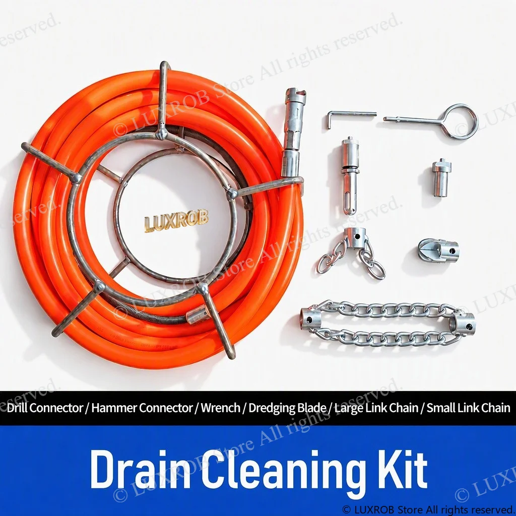 Plumbing Dredging Tool 8mm Solid Spring Inner Rotate Outer Fixed Sewer Cleaner for Main Pipe Grease Cement Clog Remover