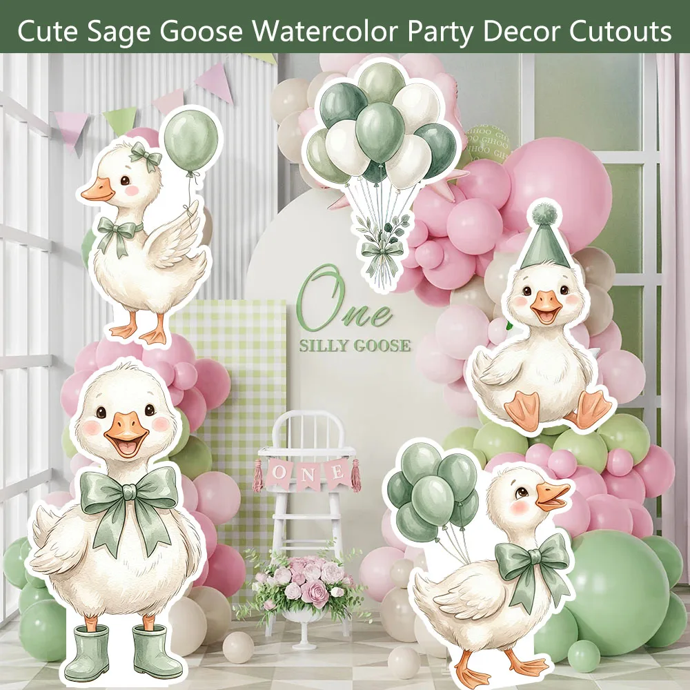 Cute Sage Goose Watercolor Party Decor Cutouts Backdrop Baby Shower Props Birthday Party Stand Up Props Sign Yard