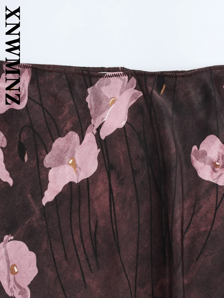 XNWMNZ-Jupe mi-longue froncée en satin pour femme, bas à volants floraux, coupe régulière, ligne A 343 Streetwear, automne, nouveau, 2024