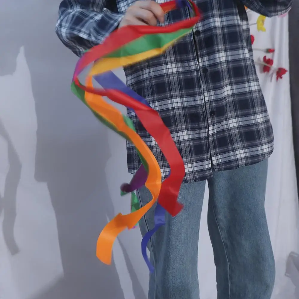 Rhythmic Gymnastic Ribbons Art Gymnastic Hand Held Dance Rainbow Ribbons Exercises Color Ribbon Rainbow Streamer Children