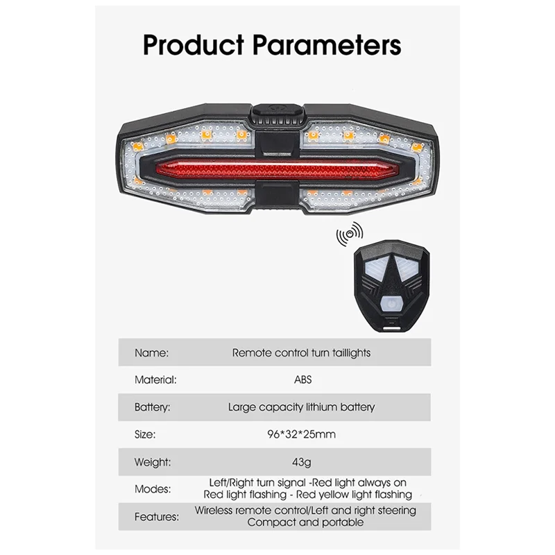 

HOES-Велосипедный задний фонарь с дистанционным управлением, указатель поворота с звуковым сигналом, перезаряжаемый через USB задний фонарь, сигнальная лампа для ночной езды, прочный Bla