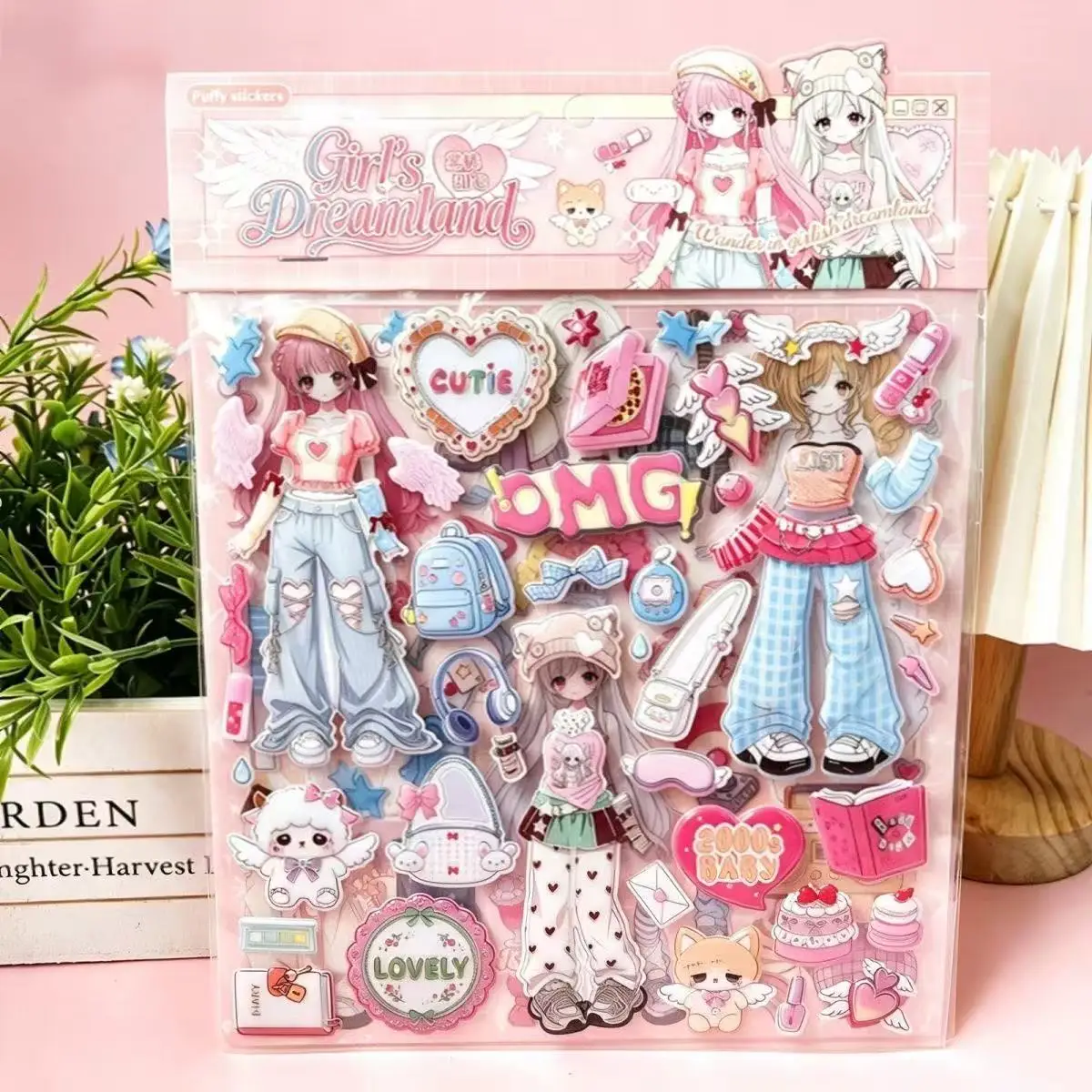 Cute Children's Stickers Princess Doll Dress Up Cartoon Stickers Girl Double Layered 3D Bubble Puzzle Dress Up Stickers Gift Ins