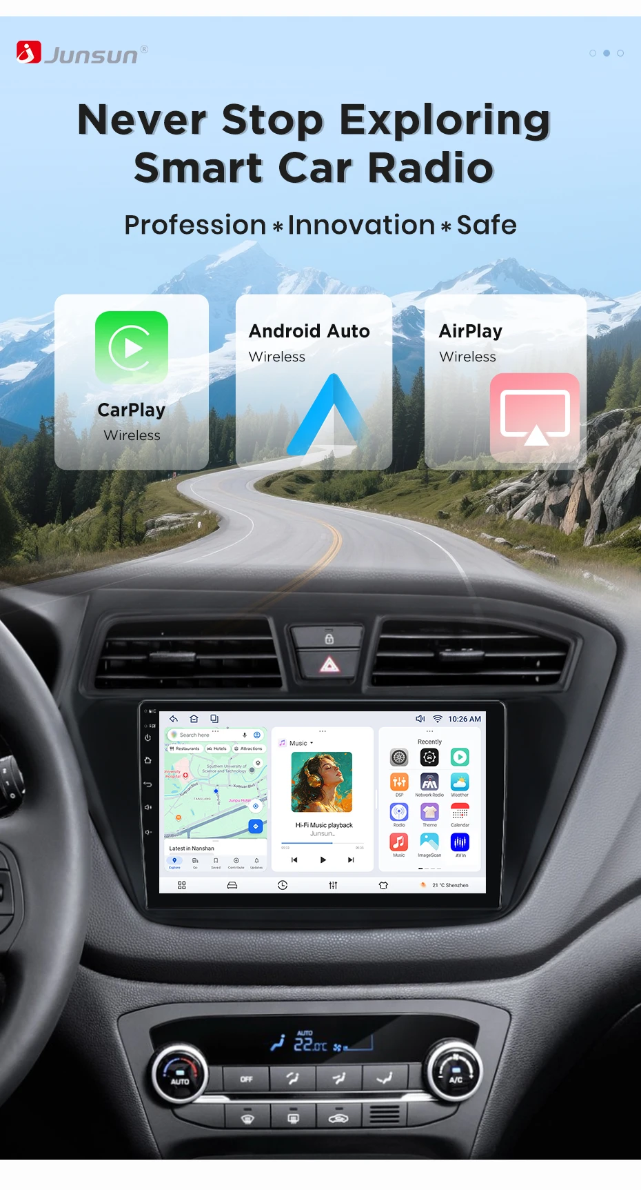 Junsun Wireless CarPlay Android Auto Autoradio für Hyundai i20 2014-2019 Auto-Intelligentes System DSP SWC RDS GPS FM BT – Detail 2