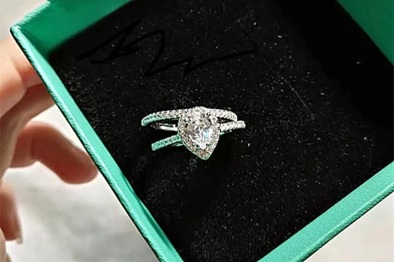 طقم خواتم فضة إسترليني للنساء ، مجوهرات راقية ، ترصيع ، 2 قيراط ، زركون AAA ، خطوبة ، زفاف ، حلقات إسقاط ، موضة