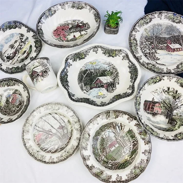 Foreign trade British export ceramic manor series tableware plate salad bowl cup decorative heating plate