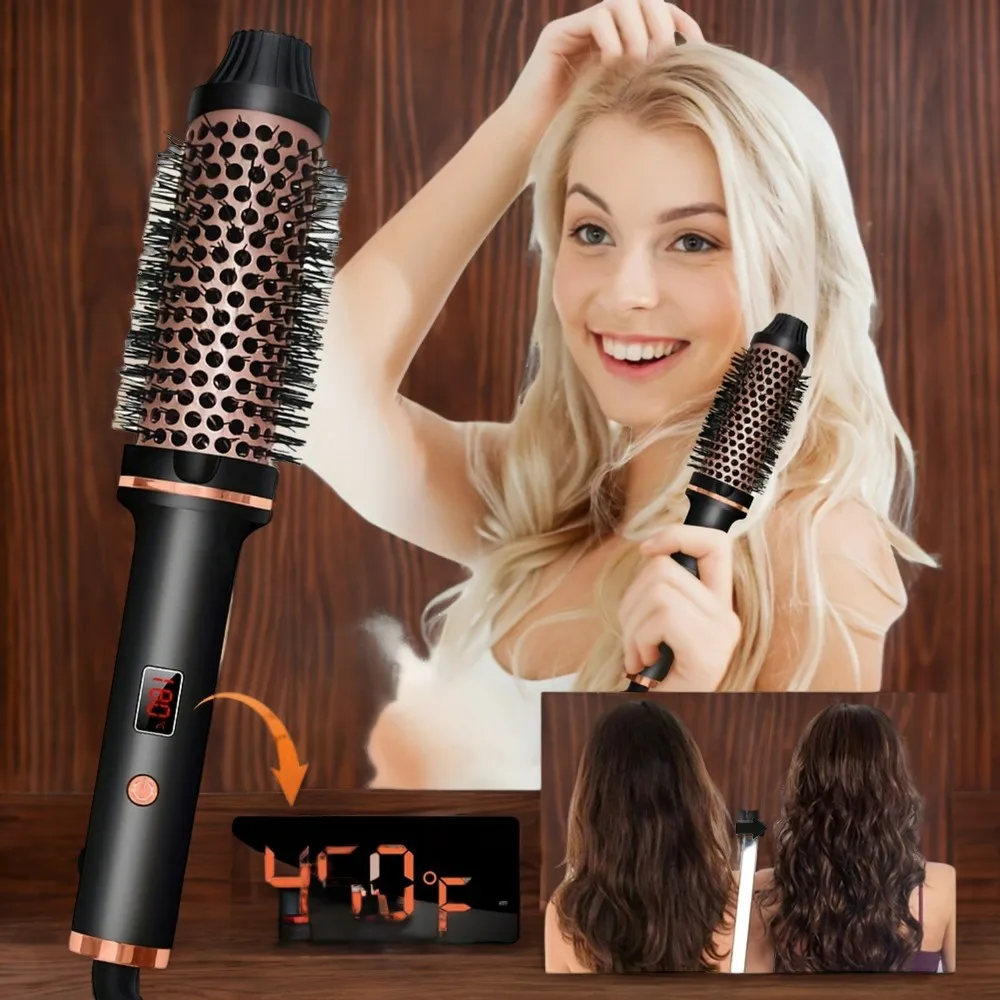 Dual Voltage 1.5-Inch Heated Round Brush Curling Stick for Fluffy Hair, Perfect Styling Tool for All Hairstyles, Suitable for Al