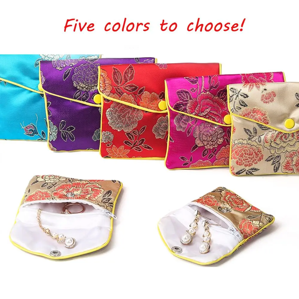 

Silk Embroidery Necklace Handmade Floral Buckle Zipper Chinese Coin Purse Wallet Handbags Jewelery Storage Jewelery Bag