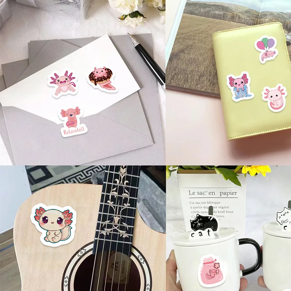 Pegatinas de grafiti de dibujos animados Axolotl para niños, calcomanías impermeables para teléfono, guitarra, portátil, Notebook, Maleta, juguete, 500 piezas por rollo