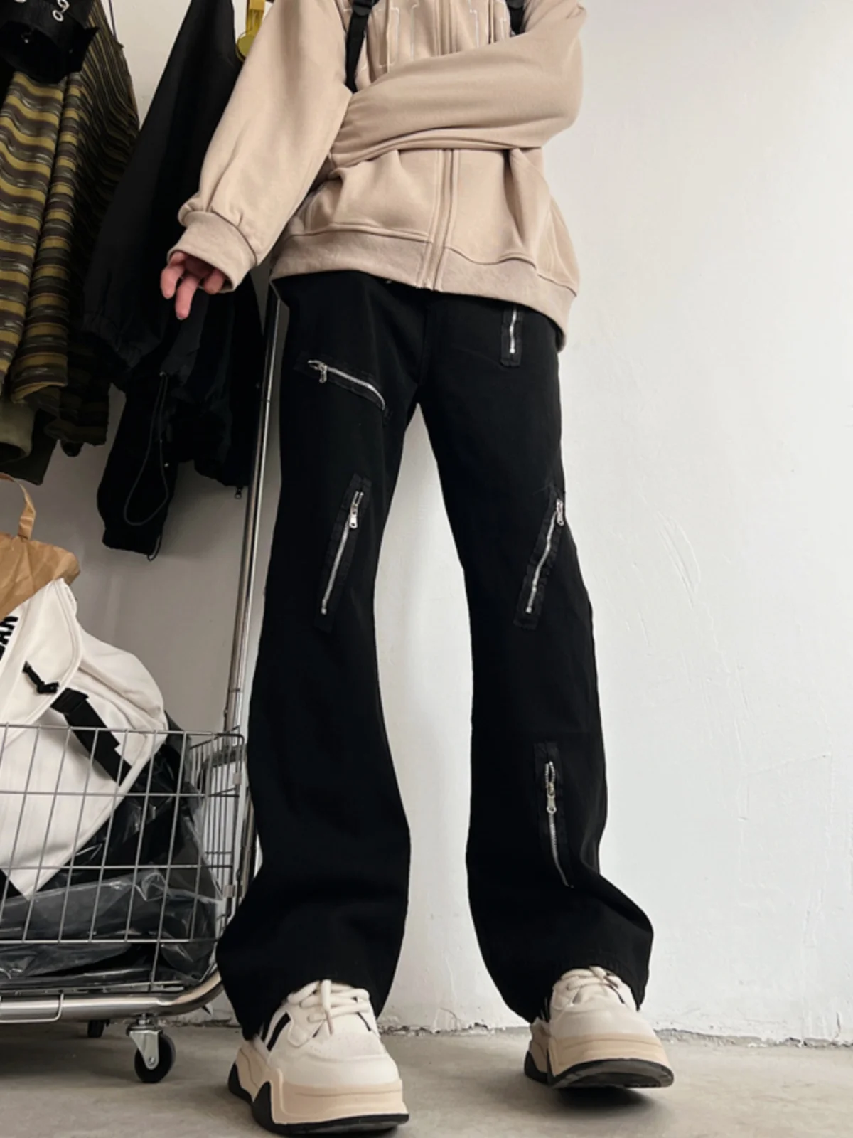 

Мужские прямые джинсы American High Street Vibe, весна-осень 2024, новые, с дизайном на несколько молний, длинные брюки