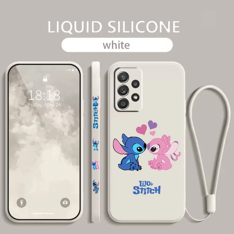 Stitch Lilo Disney Angel Phone Case For Samsung Galaxy A73 A53 A33 A52 A32 A71 A51 A21S A03S 4G 5G Liquid Left Rope Cover Fundas