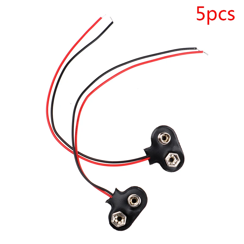 

/KQM/5Pcs Snap 9V (9 Volt) Battery Clip Connector T Type Black w Cable