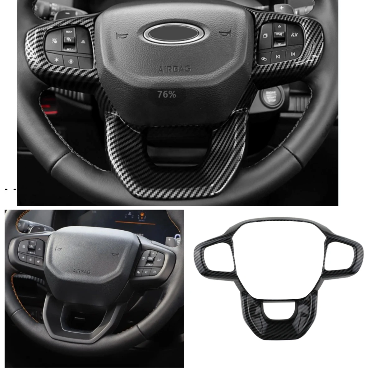 

Накладка на руль из искусственного углеродного волокна для Ford Everest Ranger XL XLT XLS Sport Lariat Wildtrak 2023-2025, автомобильные наклейки