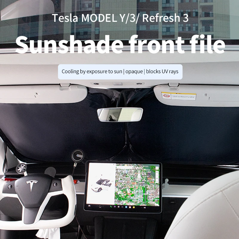 2024 Newest Windshield Sun Shade for Tesla Model 3 Highland Folding Front Window Sunshade Cover Visor Model Y Interior Accessory