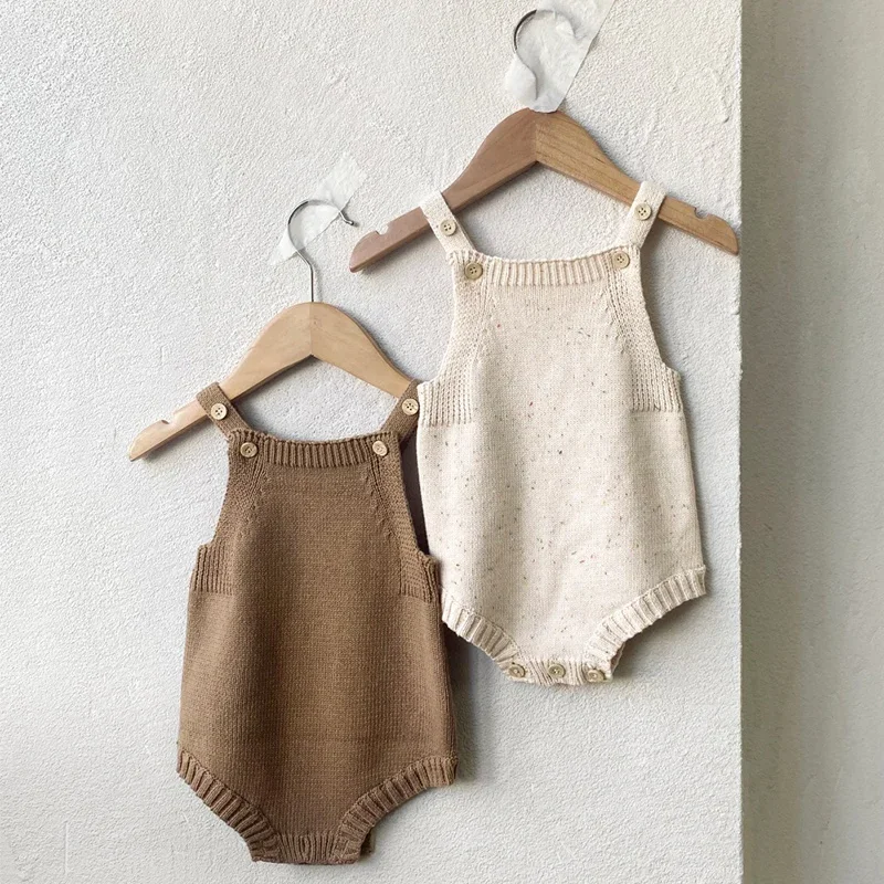 2024 New Autumn Newborn Baby Girls Boys Knitting Bodysuits Sleeveless Solid Color Knitted Infant Baby Jumpsuit Baby Clothing