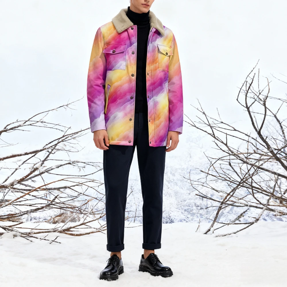 

Мужская куртка с флисовым воротником и цветными блоками, переднее пальто с асимметричным рукавом для уличной зимней моды