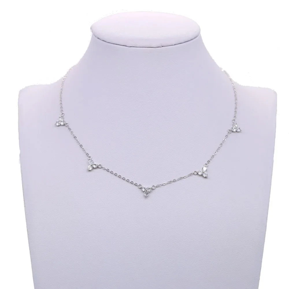 charm choker 925 sterling silver fine jewelry triangle CZ charm link chain wedding bridal  gift bling stunning necklace