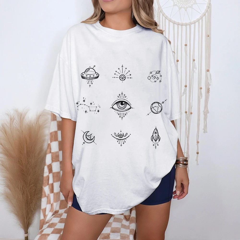 

2025 Y2K Celestial Sky Women's T-Shirt - Oversized Cotton Summer Top, High Quality Galaxy Print Tee, Ethereal Streetwear