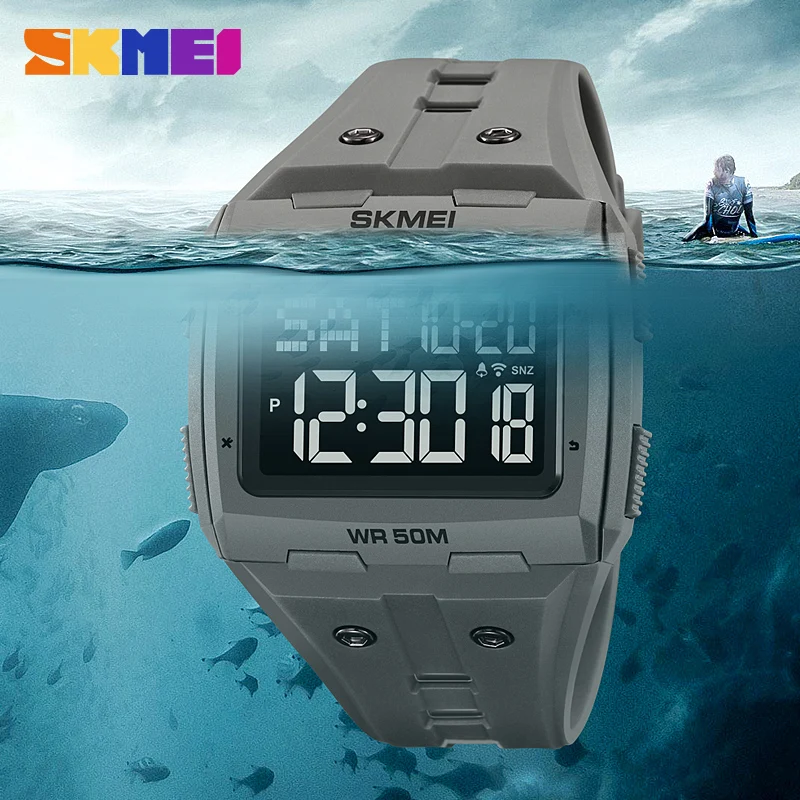 SKMEI Sport Fashion 50M Waterproof Back Light Stopwatch Digital Wristwatch Multifunctional Countdown Watches Mens Alarm Clock