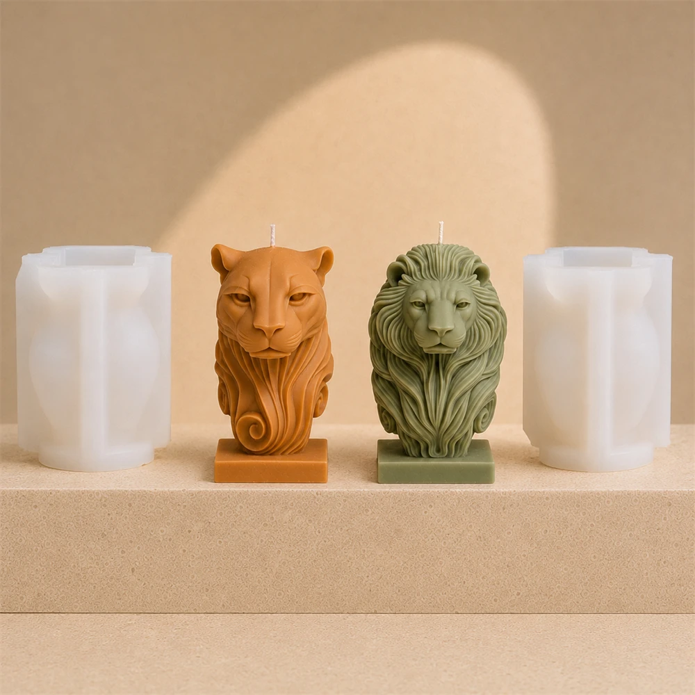 3D Lion Leopard Candle Mold Set Animal Lion Head Sculpture Silicone Molds for DIY Scented Candles Soap Resin Plaster Crafts view 6